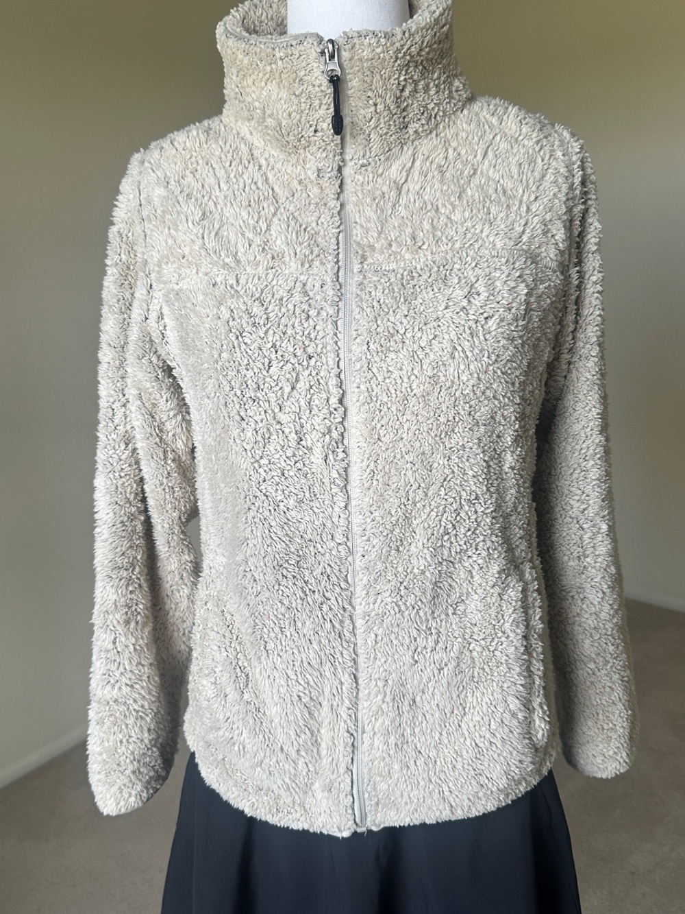 Women's Cream Plush Teddy Zip Jacket